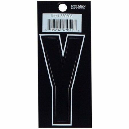 HILLMAN Letter, Character: Y, 3 in H Character, Black/White Character, Black Background, Vinyl 839608